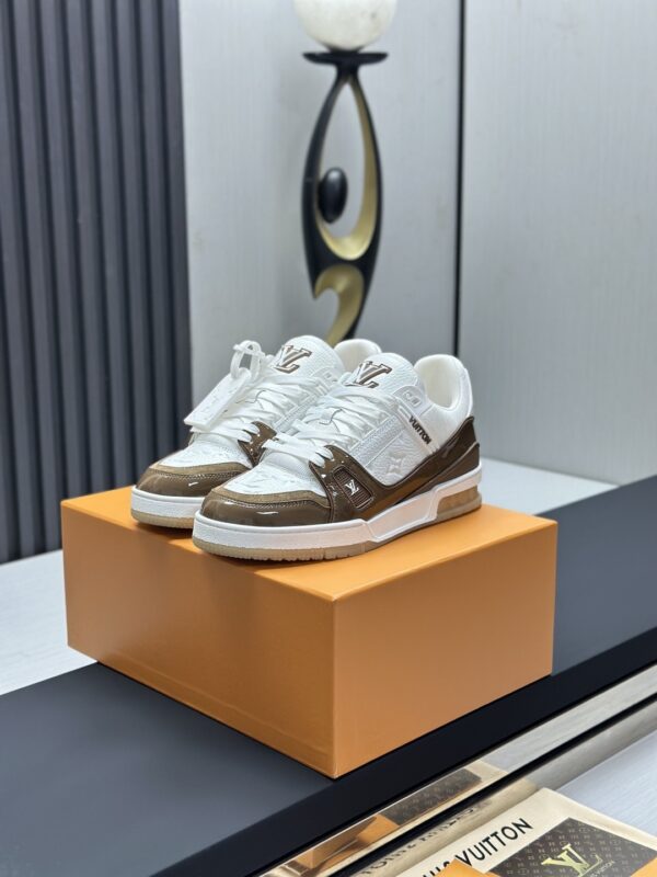 Mocha Brown & White Patent Low-Top Sneakers