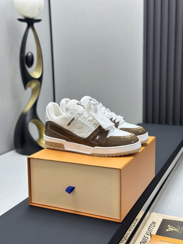 Mocha Brown & White Patent Low-Top Sneakers