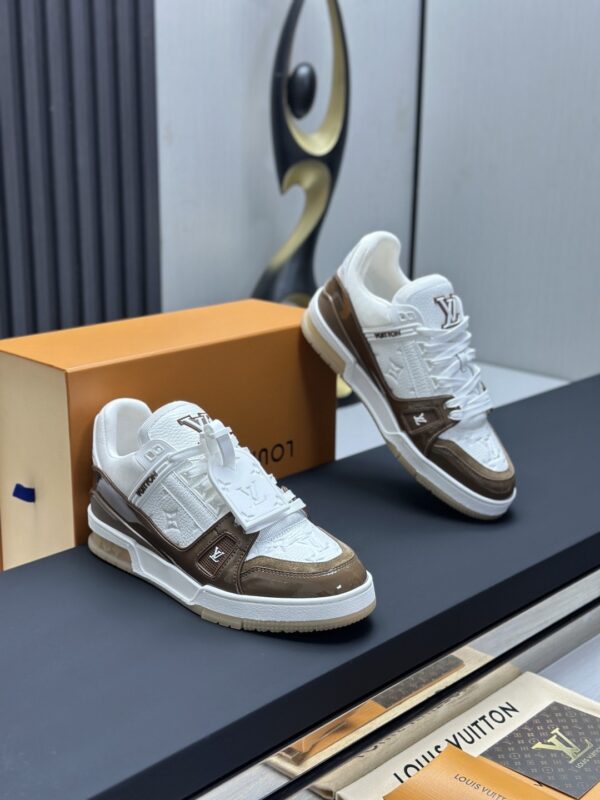 Mocha Brown & White Patent Low-Top Sneakers
