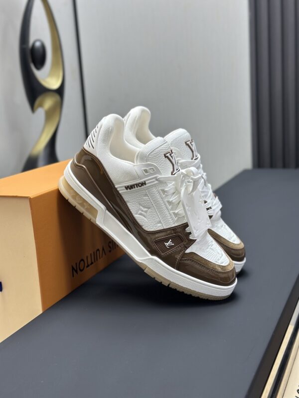 Mocha Brown & White Patent Low-Top Sneakers