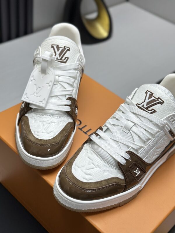 Mocha Brown & White Patent Low-Top Sneakers
