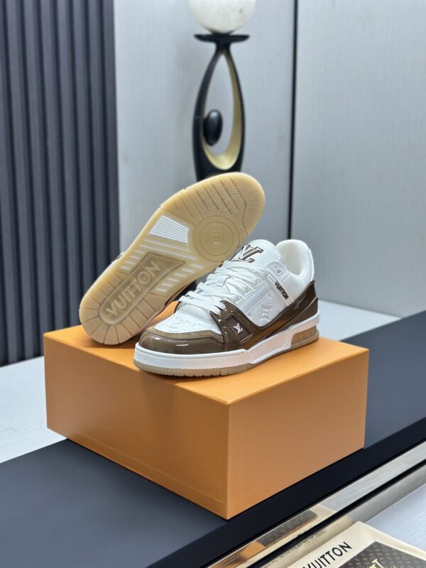 Mocha Brown & White Patent Low-Top Sneakers