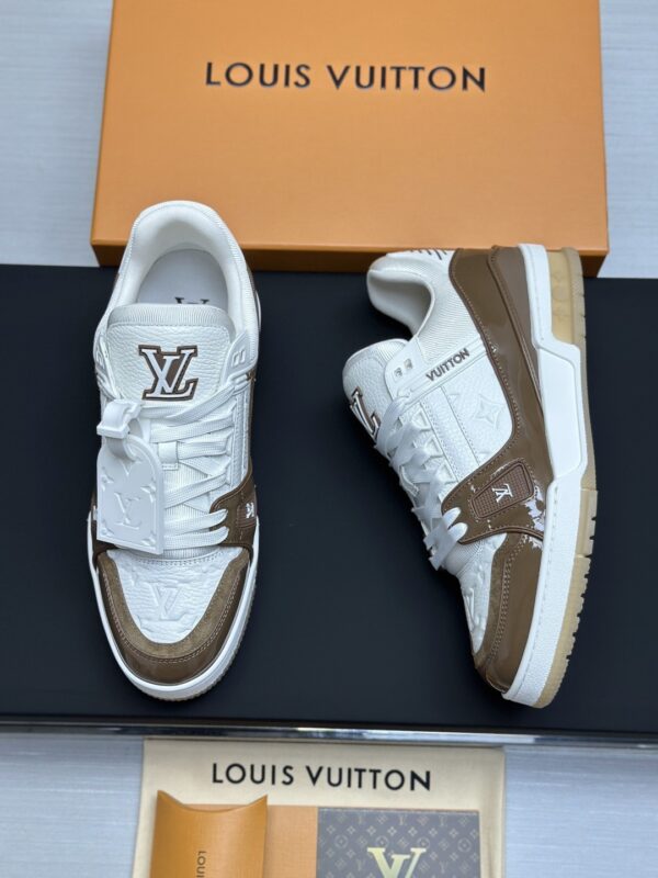 Mocha Brown & White Patent Low-Top Sneakers