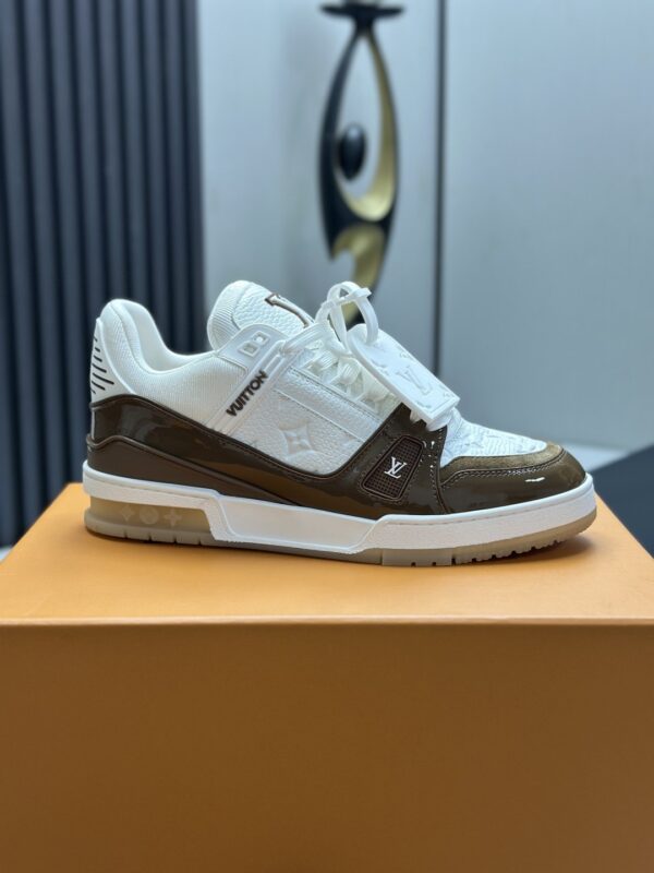 Mocha Brown & White Patent Low-Top Sneakers