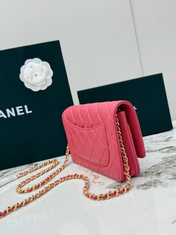 sy_no_025130AA795BE37ADC76512069879F1C_1 Rose Pink Quilted Textured Calfskin WOC Chain Wallet