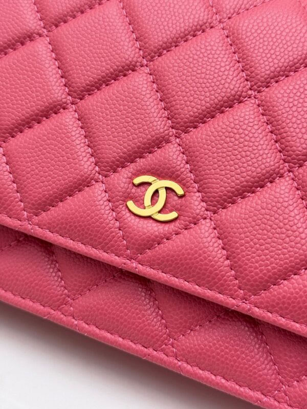 sy_no_025130AA795BE37ADC76512069879F1C_4 Rose Pink Quilted Textured Calfskin WOC Chain Wallet