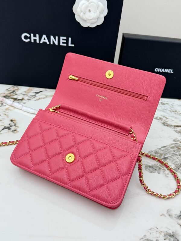 sy_no_025130AA795BE37ADC76512069879F1C_6 Rose Pink Quilted Textured Calfskin WOC Chain Wallet