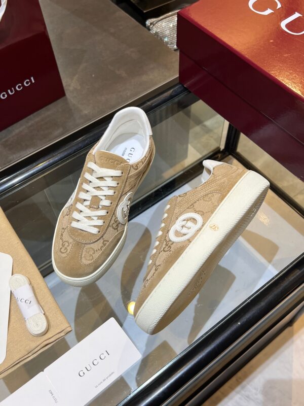 sy_no_039403048EA36AE7AF0BE5907DDB7000_3 Gucci B Sneaker in Beige GG Canvas & Suede with White Interlocking G Logo