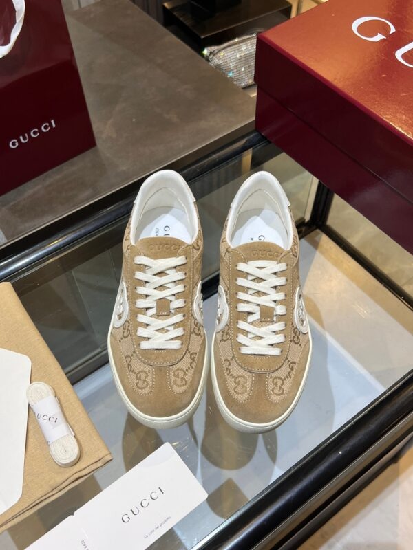 sy_no_039403048EA36AE7AF0BE5907DDB7000_6 Gucci B Sneaker in Beige GG Canvas & Suede with White Interlocking G Logo
