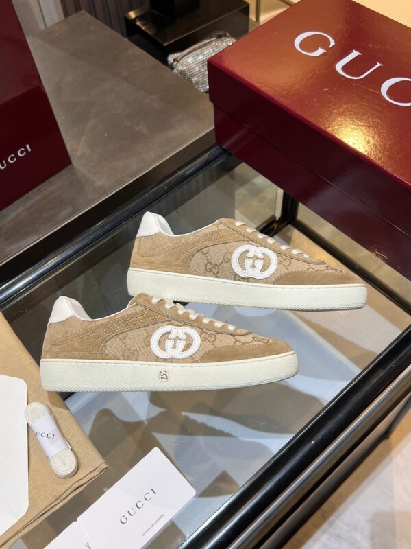sy_no_039403048EA36AE7AF0BE5907DDB7000_8 Gucci B Sneaker in Beige GG Canvas & Suede with White Interlocking G Logo