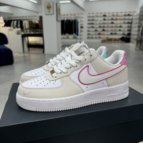 Nike Air Force 1 Low “Pink Outline / Asymmetrical Heel” Custom – Sail / White / Pink / Blue