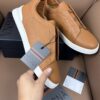 sy_no_04A70846A6F14AE2FC6423032BC7838A_1 Caramel & Camel Textured Leather Slip-On Sneakers