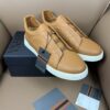 sy_no_04A70846A6F14AE2FC6423032BC7838A_2 Caramel & Camel Textured Leather Slip-On Sneakers