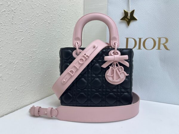 Lady Dior Four-Compartment Mini Bag – Black & Pink Suede