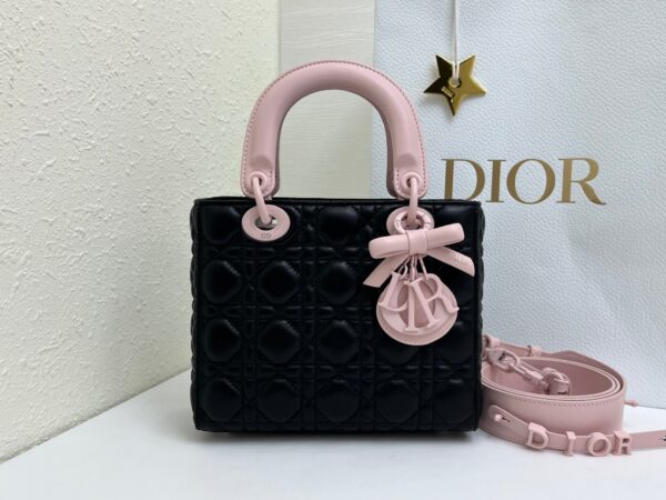 Lady Dior Four-Compartment Mini Bag – Black & Pink Suede