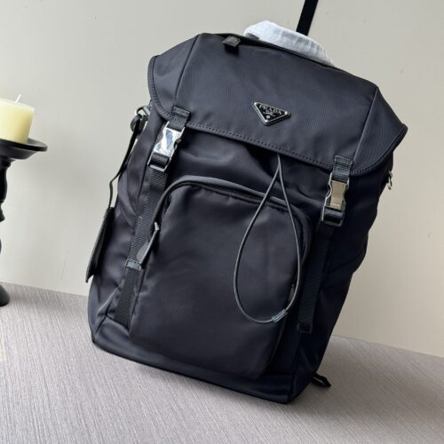 Parachute Nylon & Calfskin Backpack – Black