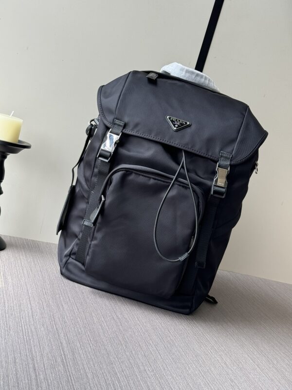 Parachute Nylon & Calfskin Backpack – Black