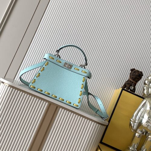 Fendi Iconic Peekaboo ISeeU Large Bag – Teal Blue Color-Block Calfskin