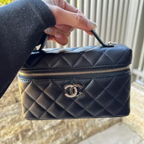 Chanel Black & Gold Quilted Double-C "Box Bag" (25C Collection) with Top Handle