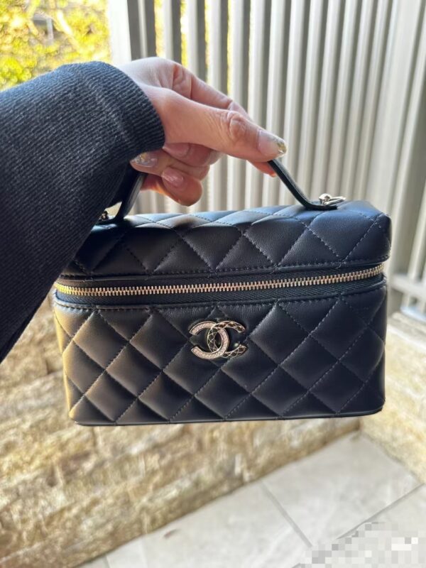 Chanel Black & Gold Quilted Double-C "Box Bag" (25C Collection) with Top Handle