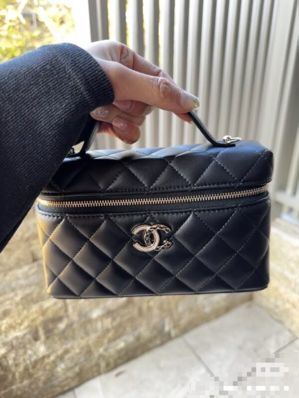 Chanel Black & Gold Quilted Double-C "Box Bag" (25C Collection) with Top Handle