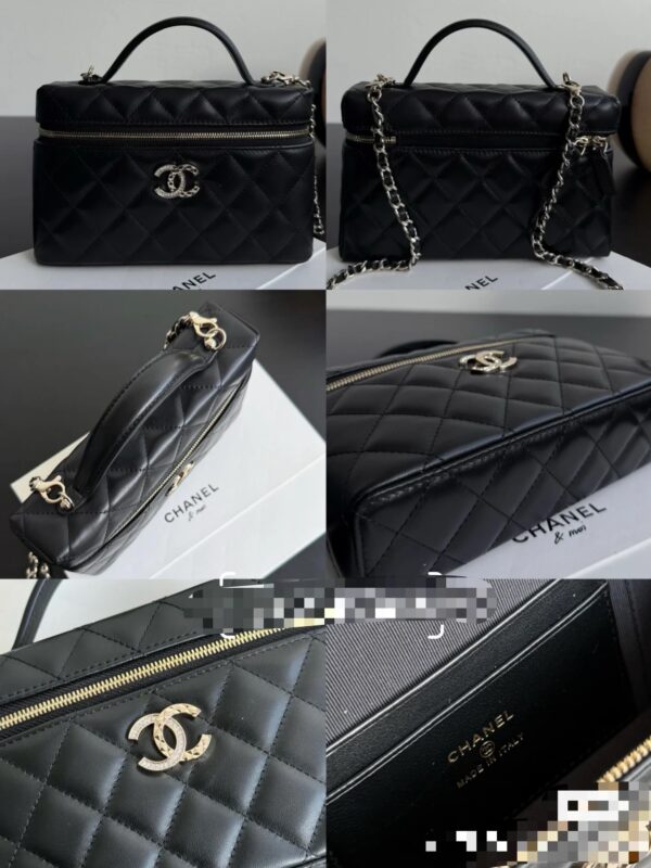Chanel Black & Gold Quilted Double-C "Box Bag" (25C Collection) with Top Handle