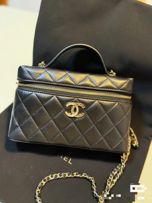 Chanel Black & Gold Quilted Double-C "Box Bag" (25C Collection) with Top Handle