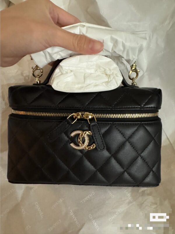 Chanel Black & Gold Quilted Double-C "Box Bag" (25C Collection) with Top Handle