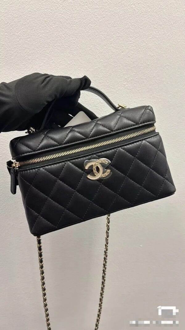 Chanel Black & Gold Quilted Double-C "Box Bag" (25C Collection) with Top Handle