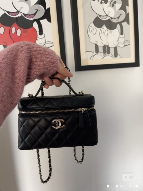 Chanel Black & Gold Quilted Double-C "Box Bag" (25C Collection) with Top Handle