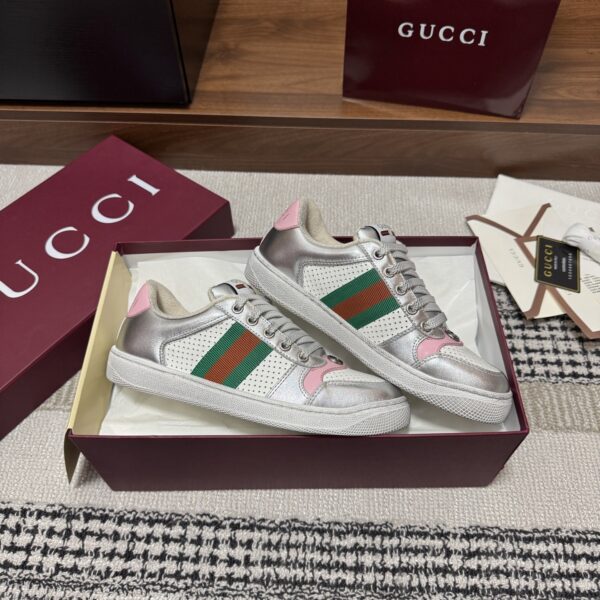 sy_no_073DC61902CDFCEE4B9C99B5002854F7_3 Gucci Screener Metallic Silver & Pink Leather Sneaker