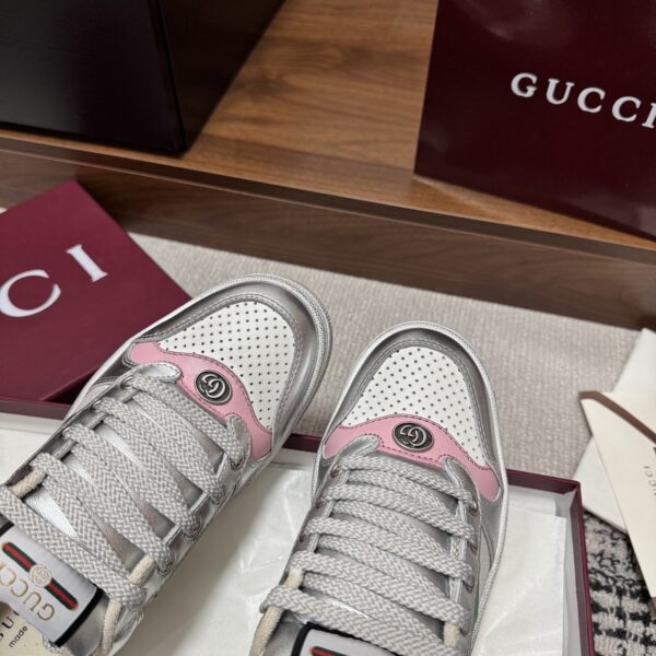 sy_no_073DC61902CDFCEE4B9C99B5002854F7_5 Gucci Screener Metallic Silver & Pink Leather Sneaker