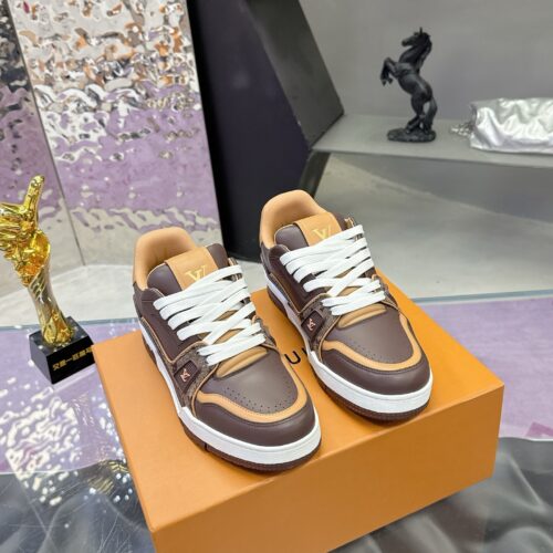 sy_no_07E04111C3E85D31E80613AEE229A5B6_0 Louis Vuitton LV Trainer Dark Brown & Tan Retro Sneakers