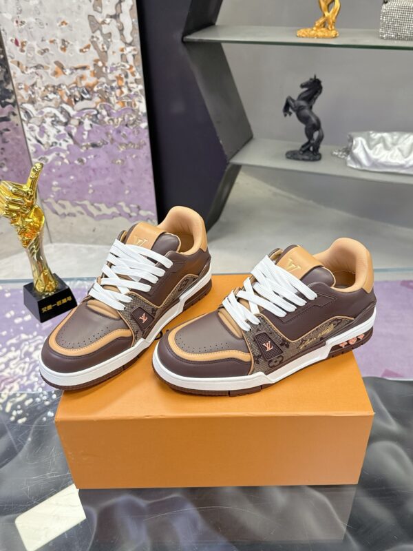sy_no_07E04111C3E85D31E80613AEE229A5B6_3 Louis Vuitton LV Trainer Dark Brown & Tan Retro Sneakers