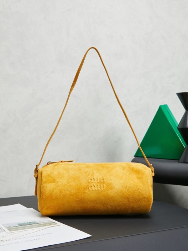 Yellow Leather Cylindrical Underarm Shoulder Bag