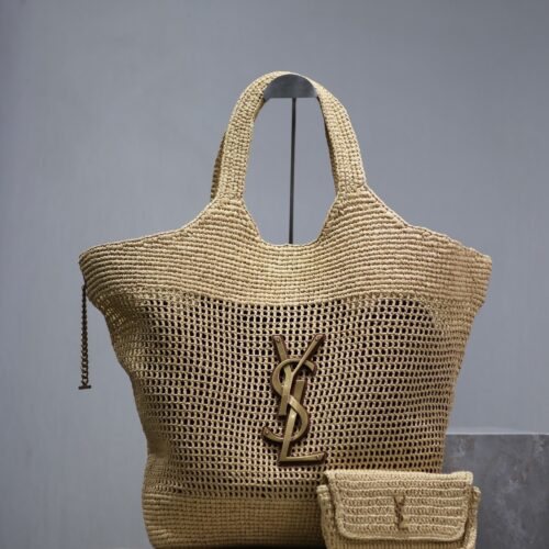YSL Icare Woven Shopping Tote
