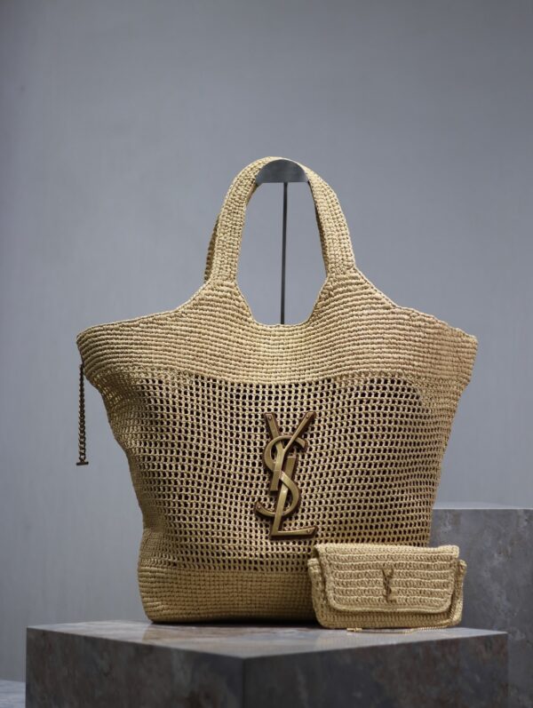 sy_no_091719A1295523325D0D0FBC851E42EF_0 YSL Icare Woven Shopping Tote