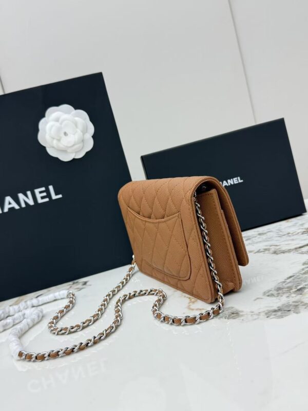 Brown Quilted Textured Calfskin WOC Chain Wallet