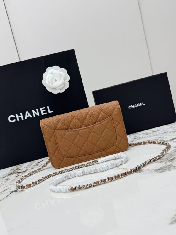 Brown Quilted Textured Calfskin WOC Chain Wallet