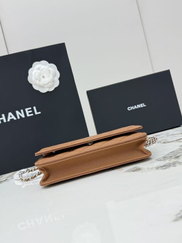 Brown Quilted Textured Calfskin WOC Chain Wallet