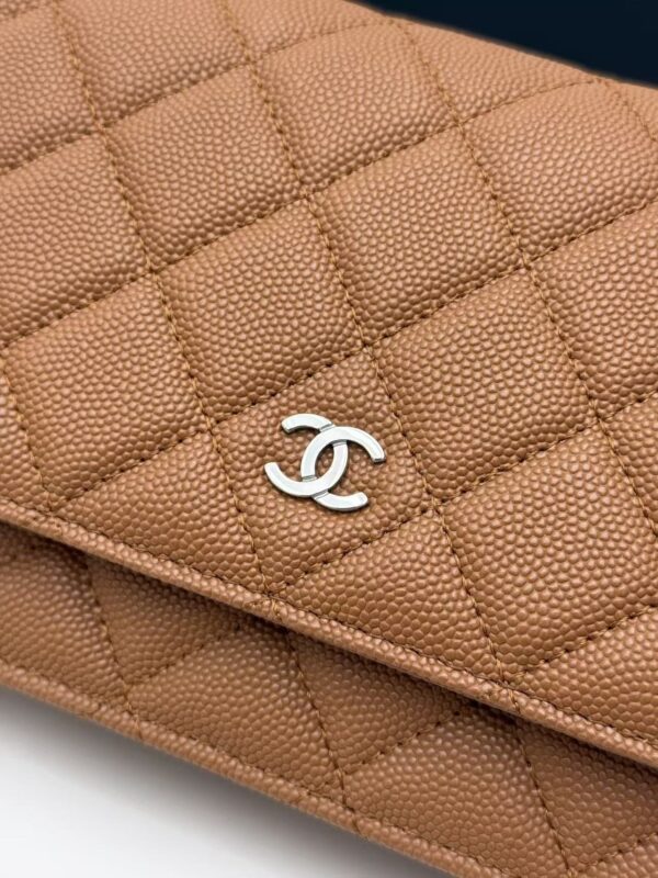Brown Quilted Textured Calfskin WOC Chain Wallet