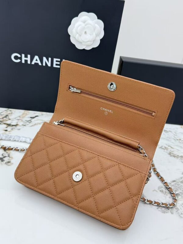 Brown Quilted Textured Calfskin WOC Chain Wallet