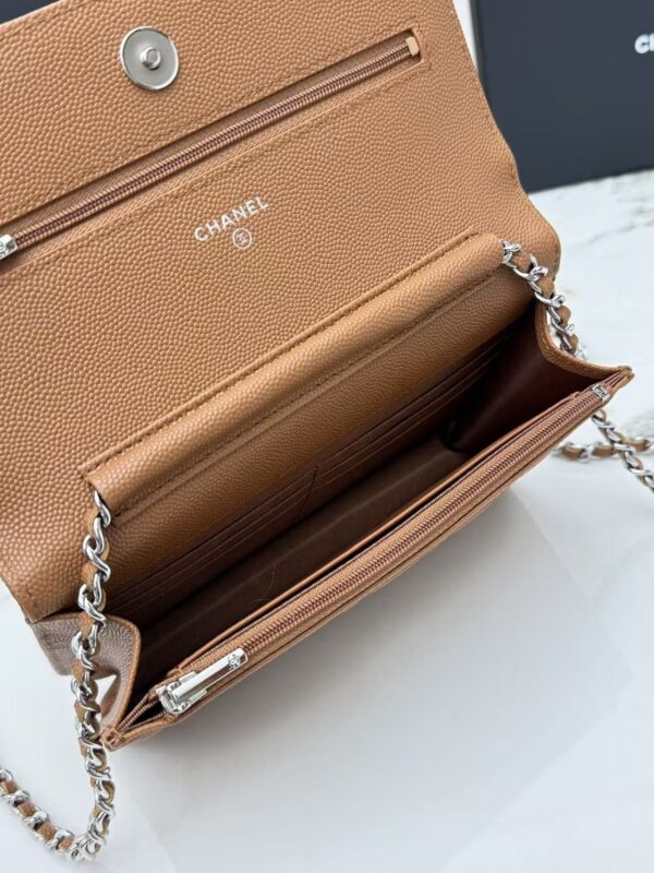 Brown Quilted Textured Calfskin WOC Chain Wallet