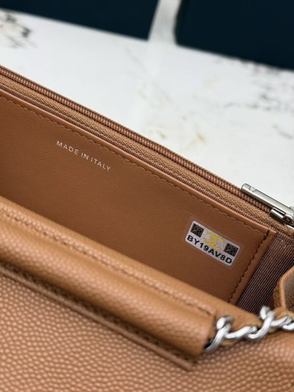 Brown Quilted Textured Calfskin WOC Chain Wallet
