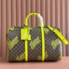 sy_no_0A8652798C9E0FB841FF1C7BDD52C7EA_0 Gucci GG Monogram Fluorescent Yellow Print Boston Bag / Travel Bag – Green Trim