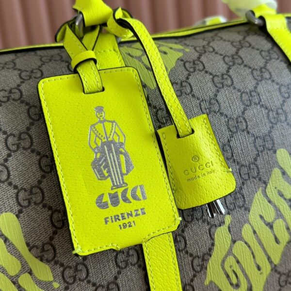 sy_no_0A8652798C9E0FB841FF1C7BDD52C7EA_5 Gucci GG Monogram Fluorescent Yellow Print Boston Bag / Travel Bag – Green Trim