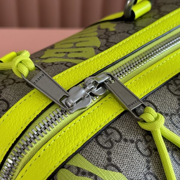 sy_no_0A8652798C9E0FB841FF1C7BDD52C7EA_6 Gucci GG Monogram Fluorescent Yellow Print Boston Bag / Travel Bag – Green Trim