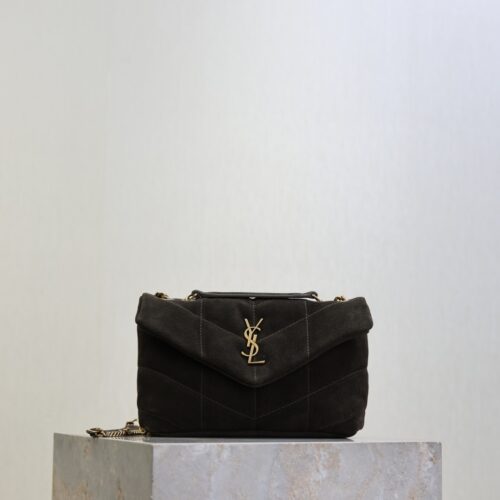 sy_no_0AA5EED8D2EE2519CB35B47A61FA64FA_0 YSL Loulou Mini Double-Chain Bag – Dark Green Suede