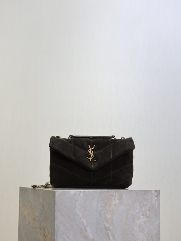 YSL Loulou Mini Double-Chain Bag – Dark Green Suede