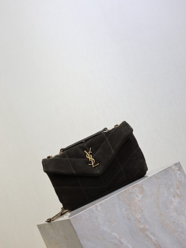 YSL Loulou Mini Double-Chain Bag – Dark Green Suede